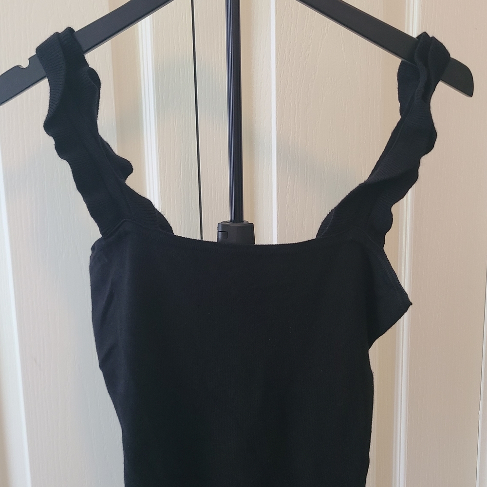 Mine Black Knit Top With Ruffle Straps